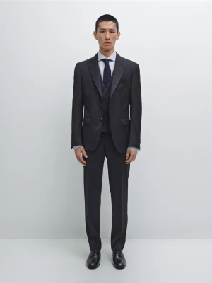 Gładka Kamizelka Od Garnituru Ze 100% Wełny - Granatowy - - Massimo Dutti - Mężczyzna