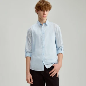 Gładka koszula regular fit z bawełny błękitna House