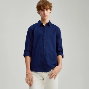 Gładka koszula regular fit z bawełny granatowa House