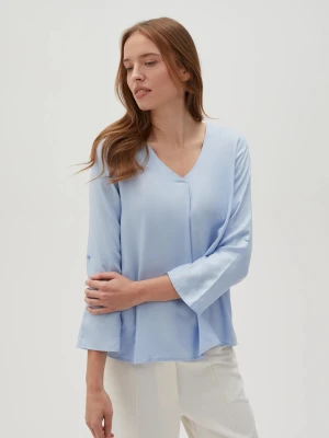 Gładka koszula z dekoltem w serek błękitna Moodo