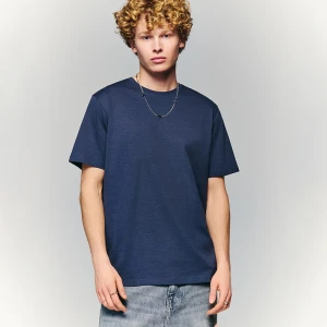 Gładka koszulka basic z okrągłym dekoltem grafitowa House