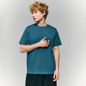 Gładka koszulka basic z okrągłym dekoltem turkusowa House