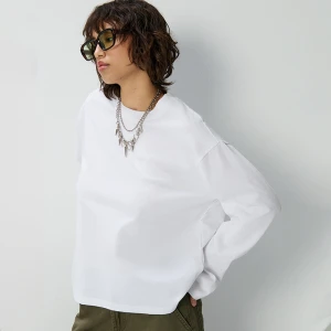 Gładka koszulka loose fit z długim rękawem basic biała House