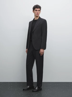 Gładka Marynarka Od Garnituru Ze 100% Wełny - Czarny - - Massimo Dutti - Mężczyzna