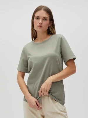 Gładki bawełniany t-shirt oliwkowy Moodo