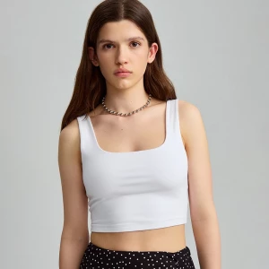 Gładki crop top basic na ramiączkach biały House