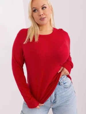 Gładki sweter plus size z długim rękawem czerwony