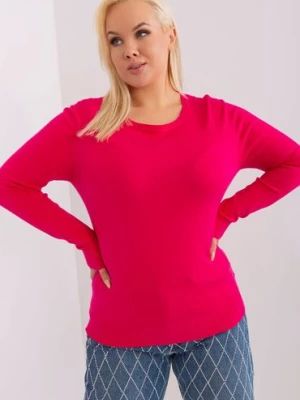 Gładki sweter plus size z długim rękawem fuksjowy