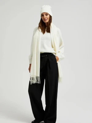 Gładki szalik z frędzlami ecru Moodo