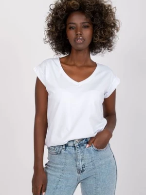 Gładki t-shirt bawełniany damski - biała RUE PARIS
