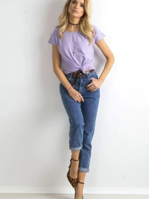 Gładki t-shirt bawełniany damski - fioletowy BASIC FEEL GOOD