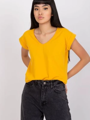 Gładki t-shirt bawełniany damski - pomarańczowa RUE PARIS
