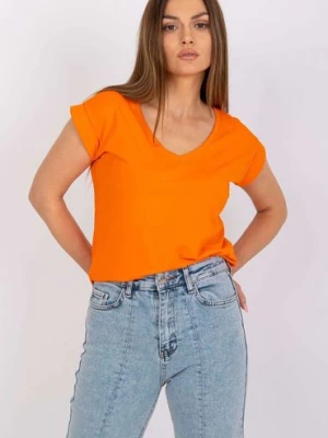 Gładki t-shirt bawełniany damski - pomarańczowy RUE PARIS