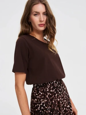Gładki t-shirt brązowy Moodo
