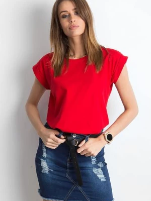 Gładki t-shirt damski czerwony BASIC FEEL GOOD