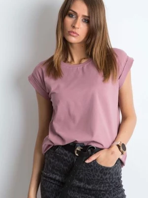 Gładki t-shirt damski różowy w serek BASIC FEEL GOOD