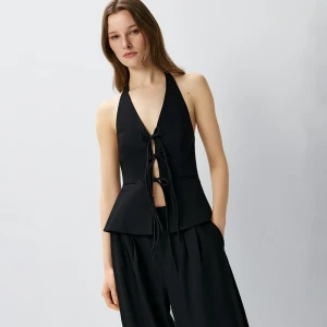 Gładki top kamizelka z wiązaniem czarny House