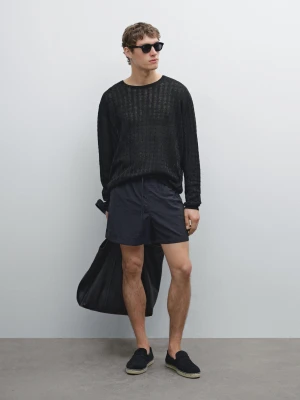 Gładkie, Krótkie Szorty Kąpielowe - Granatowy - - Massimo Dutti - Mężczyzna