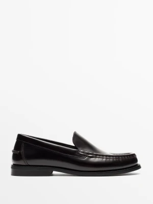 Gładkie Mokasyny Ze Skóry - Bordowy - Massimo Dutti - Male