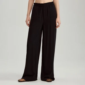Gładkie spodnie wide leg mid waist czarne House