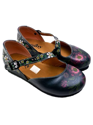 Goby Skórzane baleriny w kolorze granatowym ze wzorem rozmiar: 38