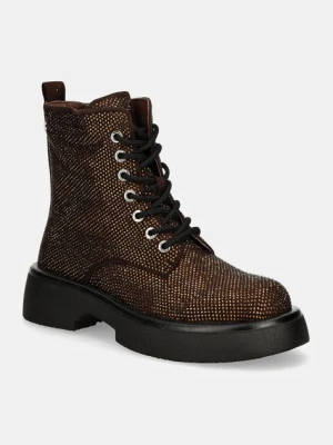 GOE botki damskie kolor brązowy na płaskim obcasie MM2N4044 BROWN