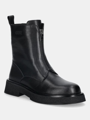 GOE botki skórzane damskie kolor czarny na płaskim obcasie SS2N4145 BLACK