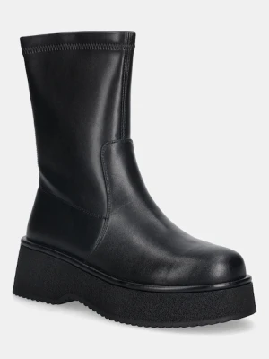 GOE botki skórzane damskie kolor czarny na platformie lekko ocieplone SS2N4142 BLACK