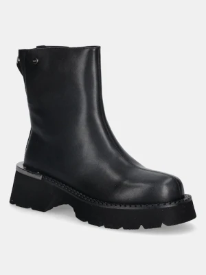 GOE botki skórzane damskie kolor czarny na platformie lekko ocieplone SS2N4143 BLACK