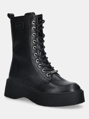 GOE botki skórzane damskie kolor czarny na platformie SS2N4130 BLACK