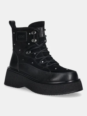 GOE botki skórzane kolor czarny na platformie lekko ocieplone SS2N4140 BLACK