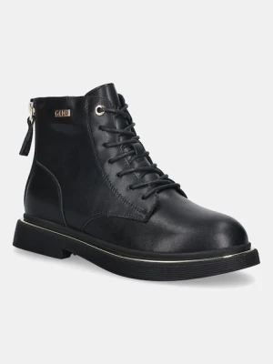 GOE botki skórzane SS2N4101 damskie kolor czarny na płaskim obcasie lekko ocieplone SS2N4101 BLACK GOLD