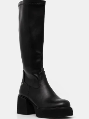 GOE kozaki skórzane damskie kolor czarny na słupku OO2N4407 BLACK