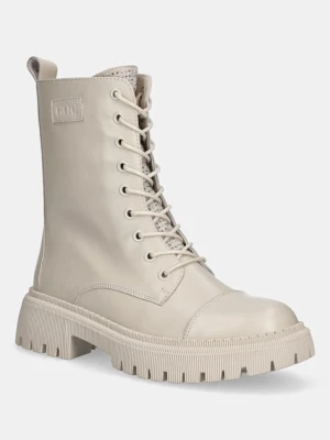 GOE workery skórzane damskie kolor beżowy na platformie SS2N4122 BEIGE