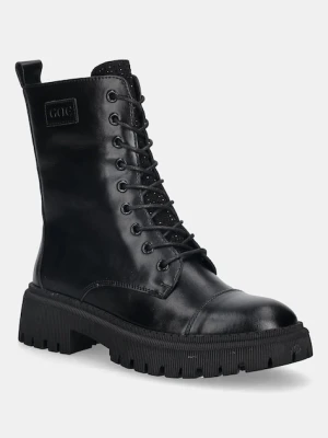 GOE workery skórzane damskie kolor czarny na platformie lekko ocieplone SS2N4121 BLACK