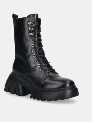 GOE workery skórzane damskie kolor czarny na platformie lekko ocieplone SS2N4131 BLACK