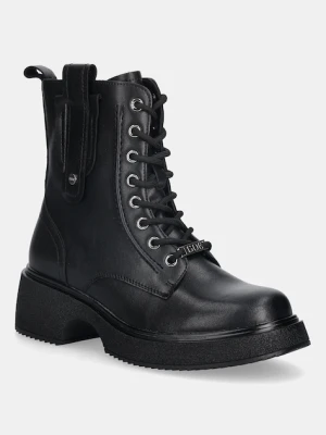 GOE workery skórzane damskie kolor czarny na słupku lekko ocieplone SS2N4125 BLACK