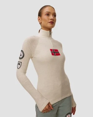 Golf Narciarski Damski Amundsen Boiled Ski Sweater W/ Flag Beżowy Amundsen Sports