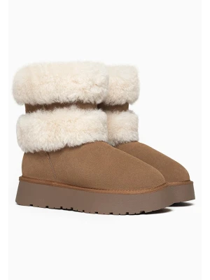 Gooce Skórzane botki zimowe "Mara" w kolorze jasnobrązowo-kremowym rozmiar: 37