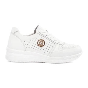 Goodin Białe ażurowe sneakersy ze skóry naturalnej z ozdobą