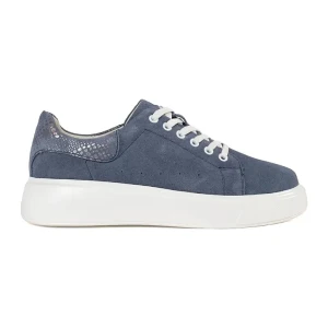Goodin Niebieskie skórzane sneakersy na grubej podeszwie