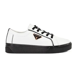 Goodin Skórzane biało-czarne sneakersy na grubej podeszwie białe