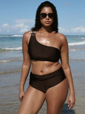 Góra od bikini na jedno ramię brązowy - Kobieta - - MANGO