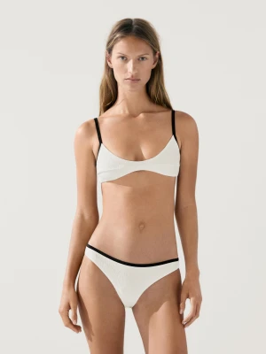 Góra Od Bikini Z Fakturą I Kontrastowymi Detalami - Biały Złamany - - Massimo Dutti - Kobieta