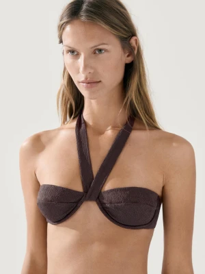 Góra Od Bikini Z Fiszbinami, Teksturą I Wiązaniem Na Szyi - Brązowy - - Massimo Dutti - Kobieta