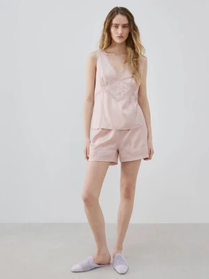 Góra od piżamy z haftowanym wykończeniem blady róż - Kobieta - - MANGO