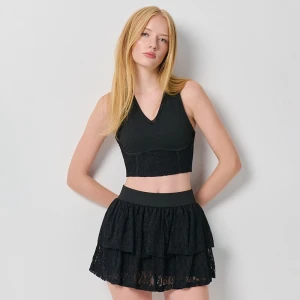 Gorsetowy crop top z koronką czarny House