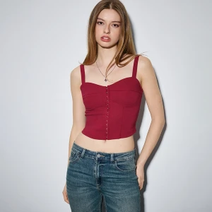 Gorsetowy top z dekoltem w serce bordowy House