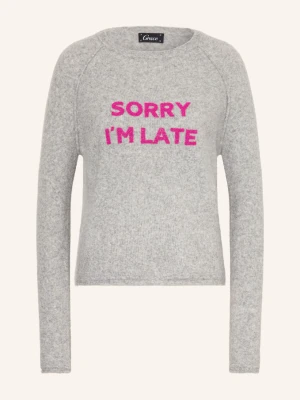 Grace Sweter „Sorry I'm Late” Z Ozdobnymi Koralikami grau szary
