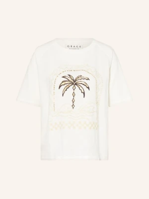 Grace T-Shirt Z Lnem I Cekinami weiss